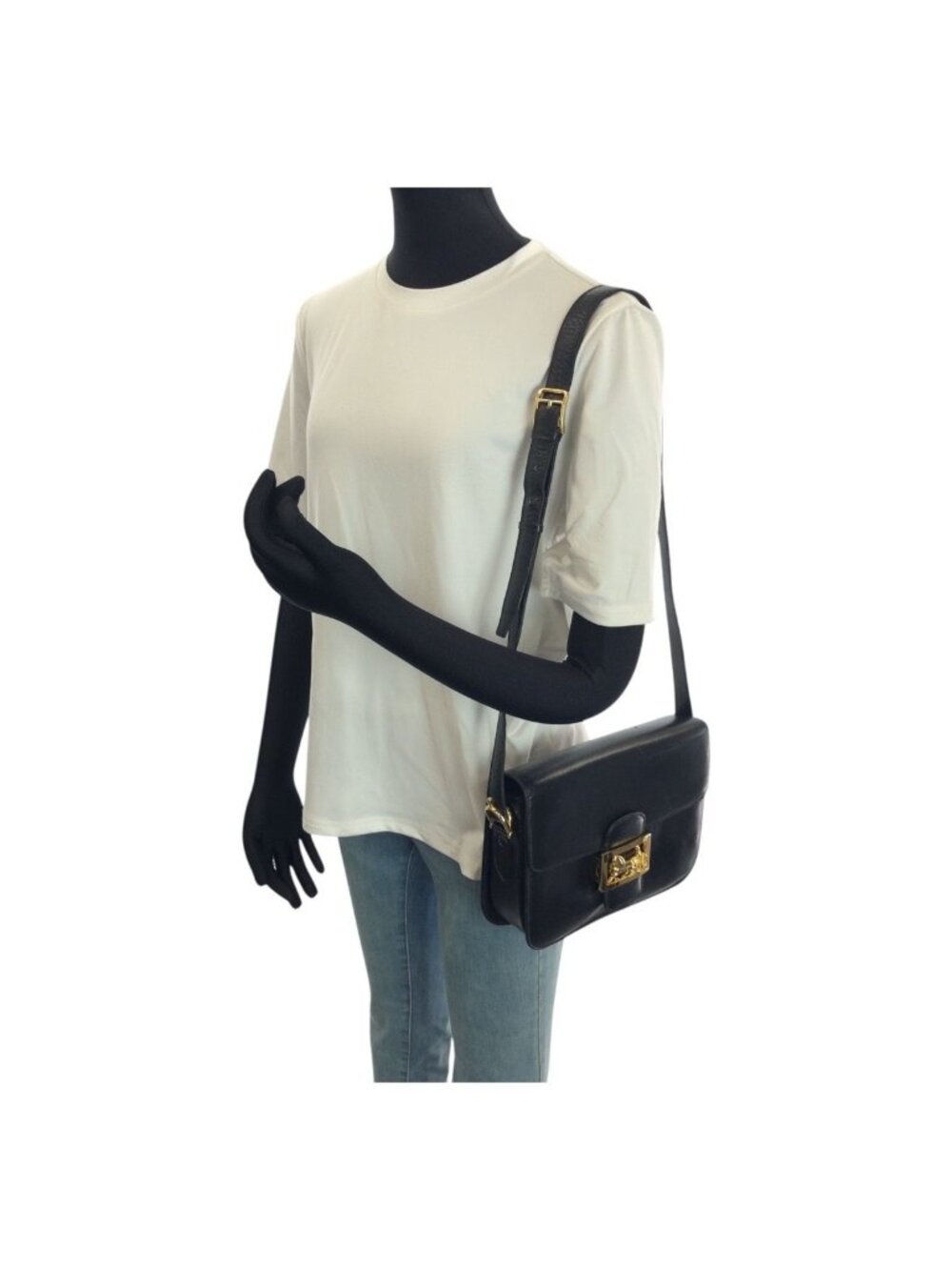 Celine Vintage Horse Carriage Black Gold Leather Shoulder - Picture 7 of 9